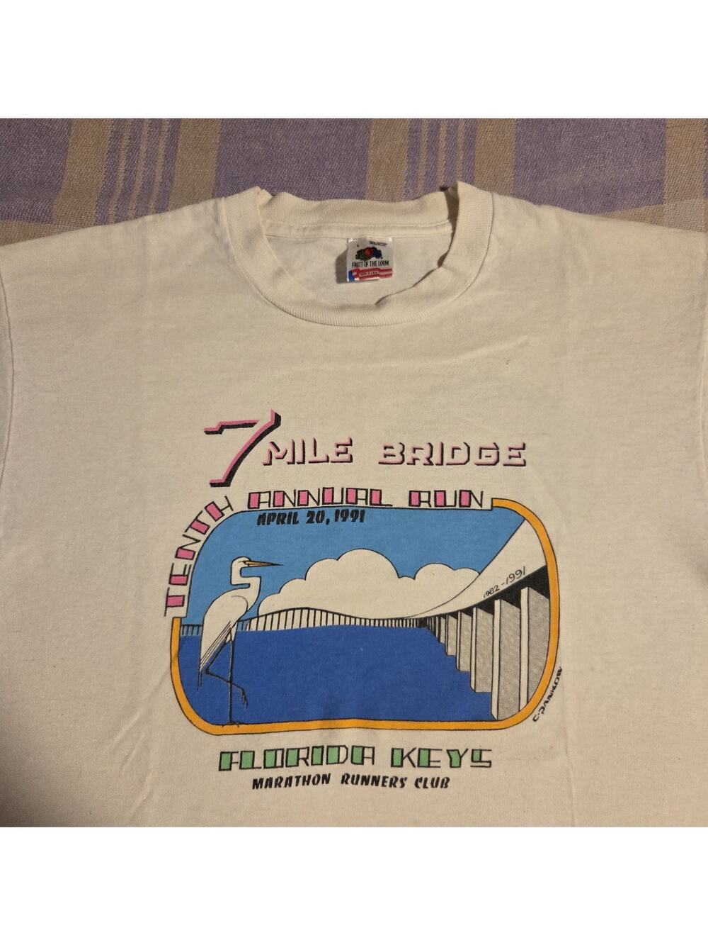 Vintage 90s 7 Mile Bridge Florida Keys Tenth Annual Run 1st National Bank USA